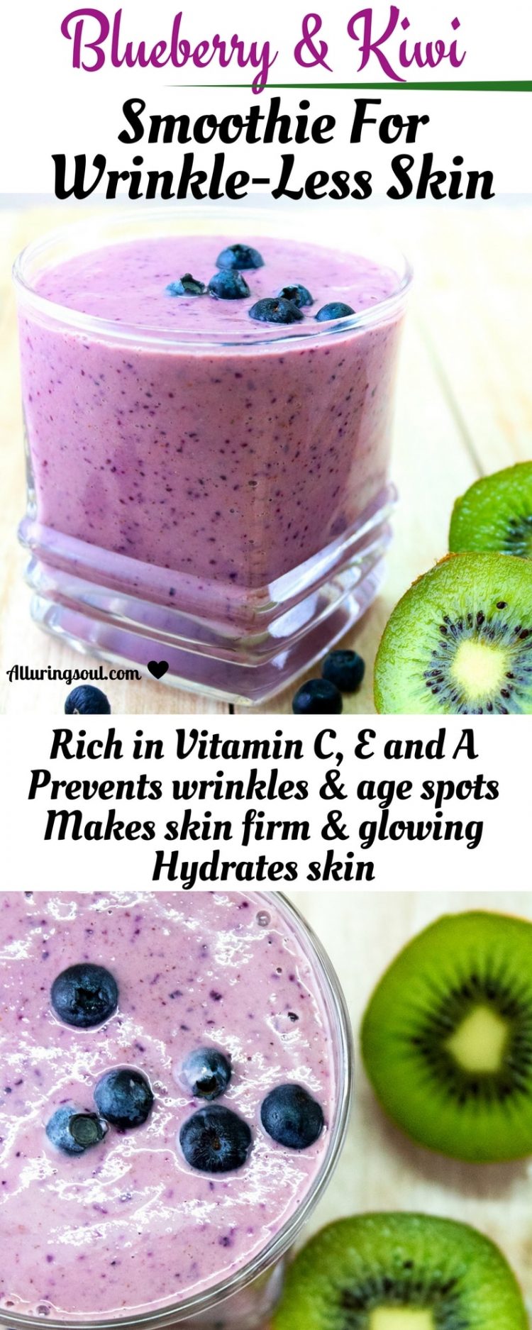 Vitamin C Rich Blueberry And Kiwi Smoothie For WrinkleLess Skin
