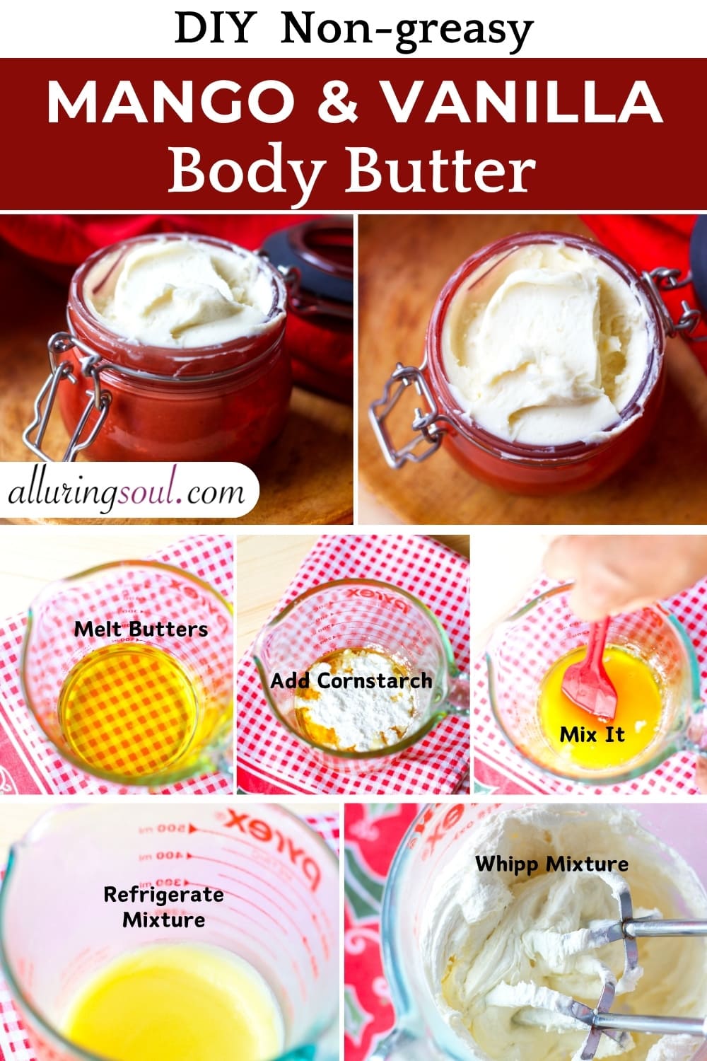 DIY Whipped Mango & Vanilla Body Butter for Dry Skin (Non-greasy Recipe)
